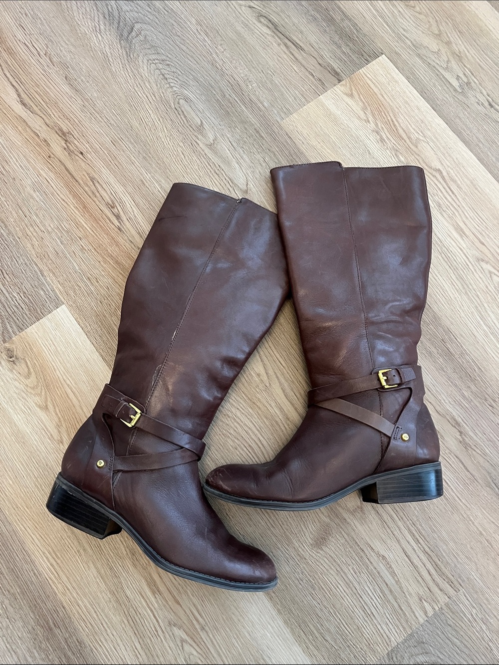 Lauren Ralph Lauren - Women's Brown Leather Boots with Buckle Stra